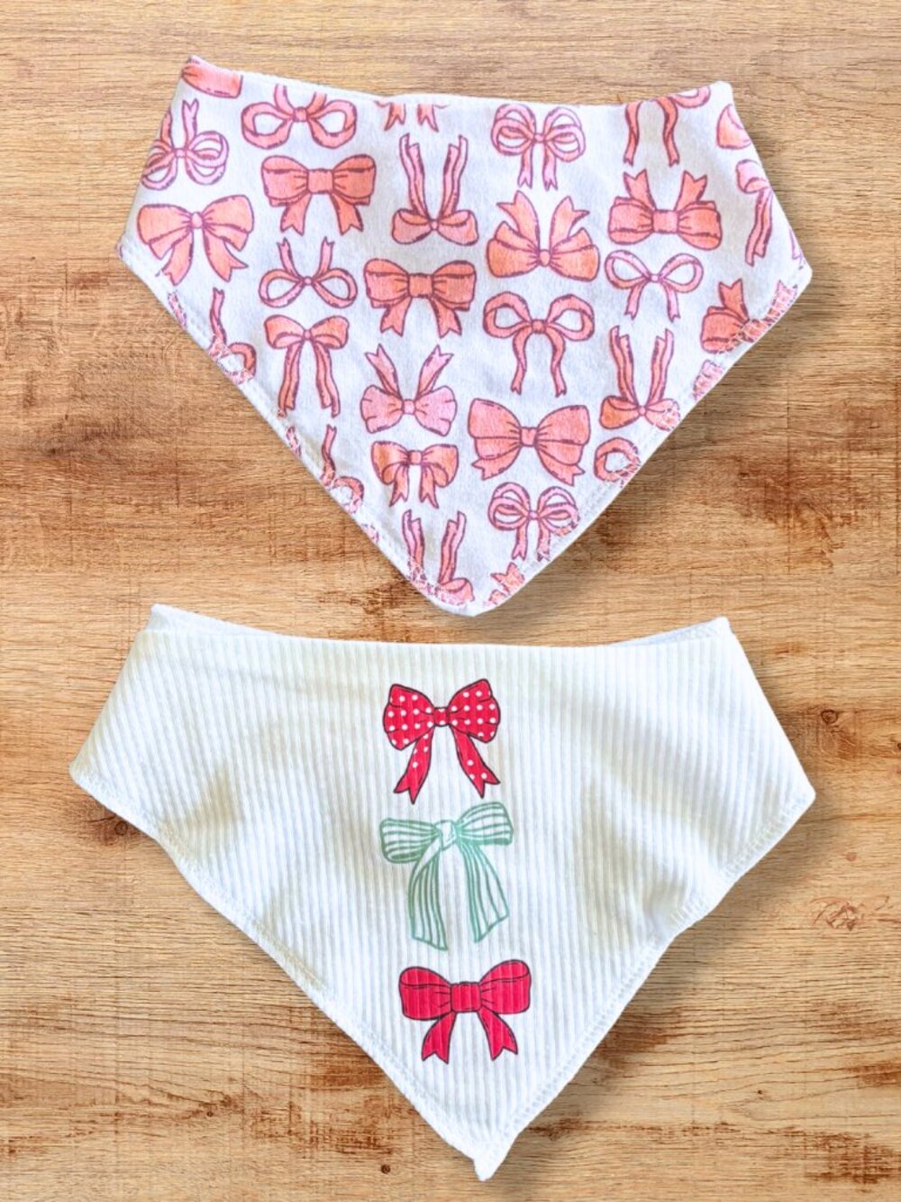 Modern Baby Girl Bow Print Bib Set of 2 Drool & Feeding Bibs